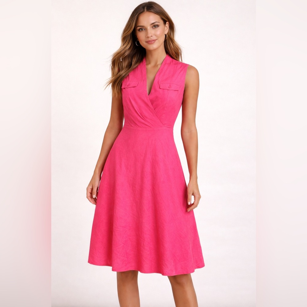 NWT Jones New York Vibrant Pink Midi Dress. Sz8.
